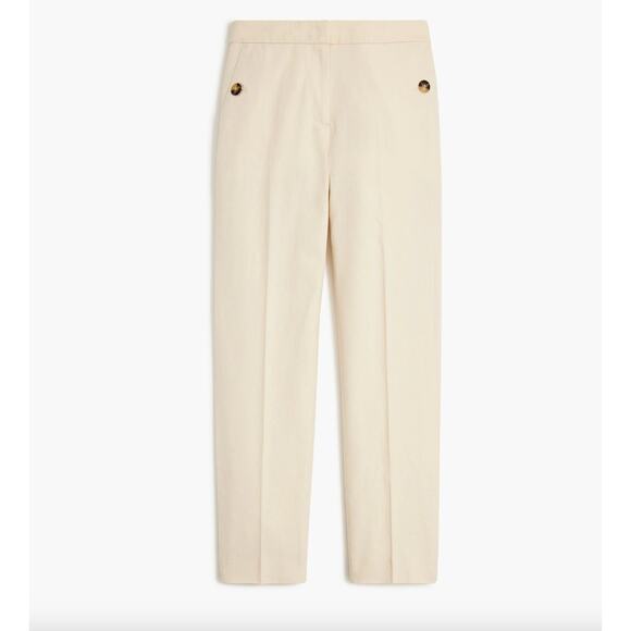 J.Crew Sailor Pant Linen Cotton Elastic Back Cream Beige Straight Ankle US 8 NWT - Picture 2 of 11